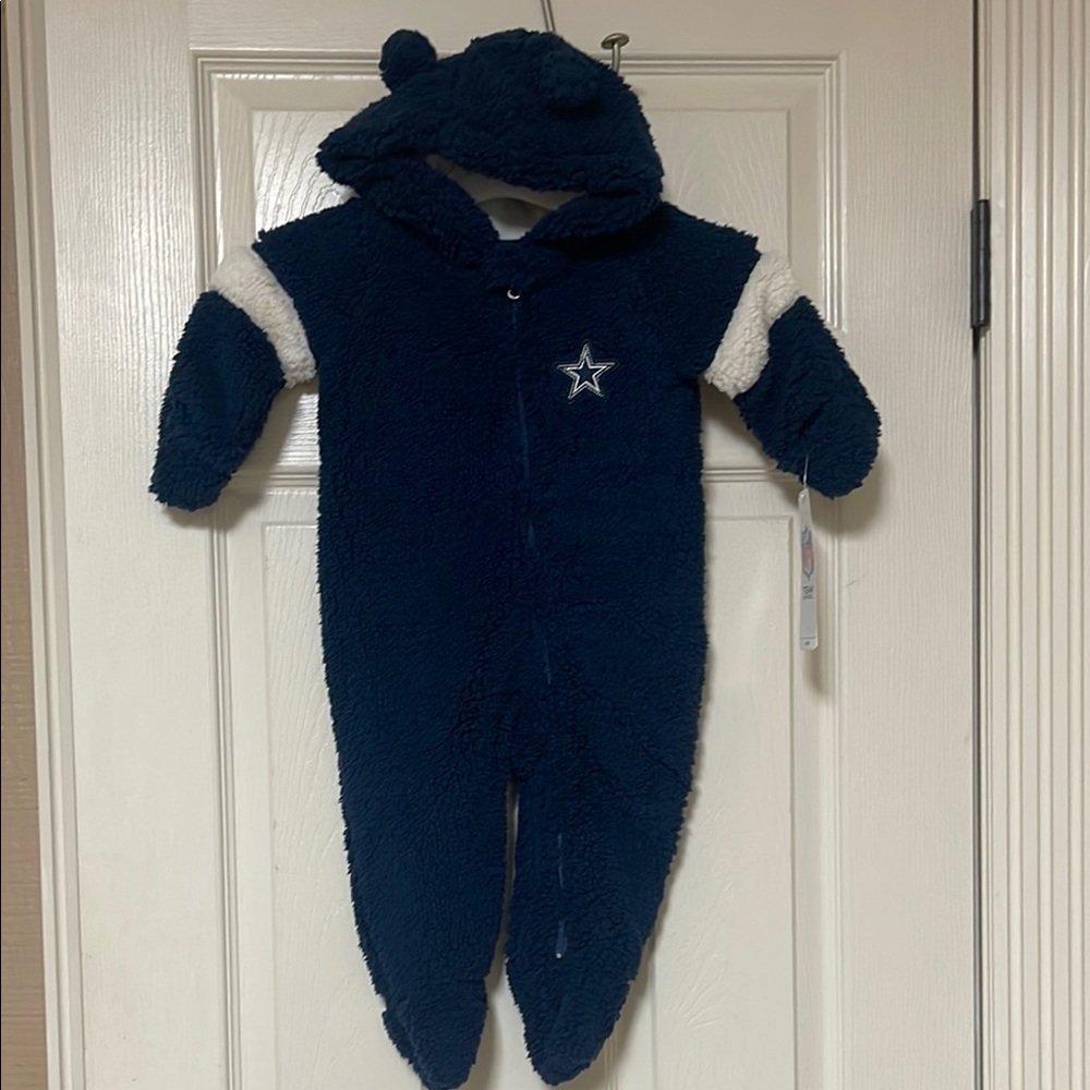 NFL Blue and White Dallas Cowboys Footies with Cozy Hood and Playful Ears